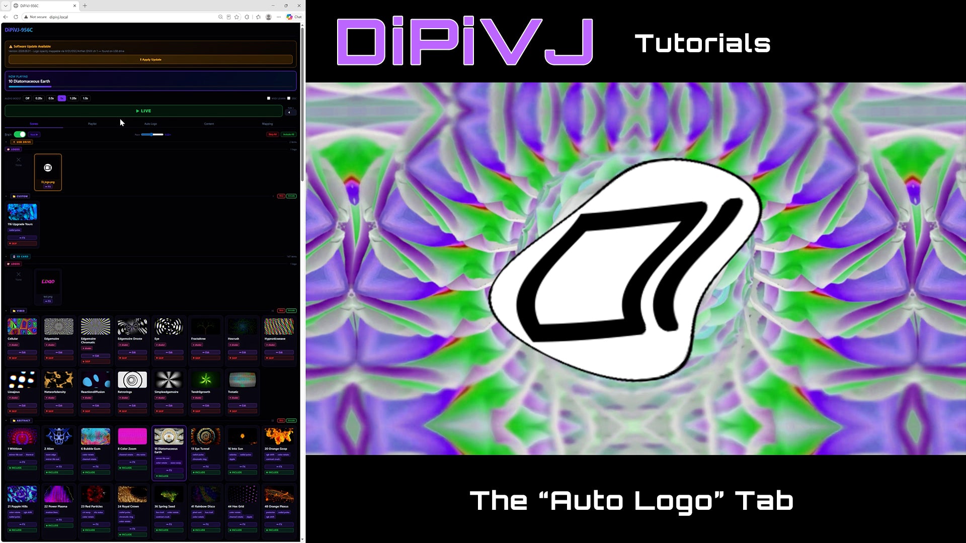 Load video: Overview of the "Scenes" tab of DiPiVJ web UI