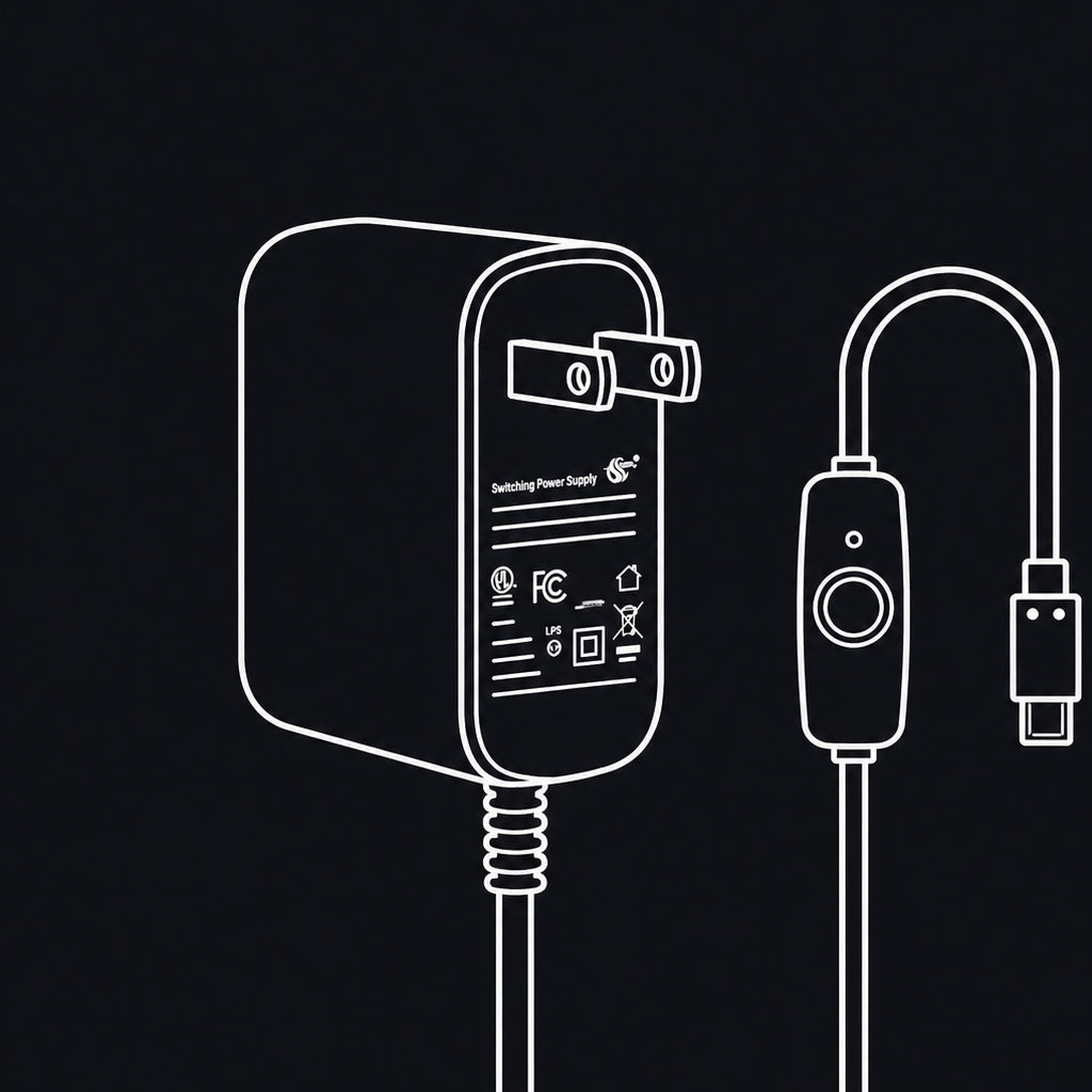 27W USB-C power supply included with the DiPiVJ standalone visualizer system.