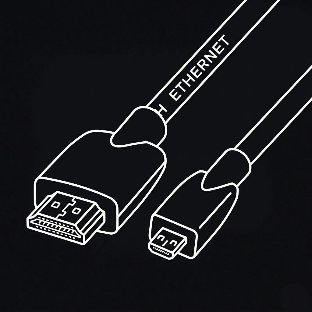 Micro HDMI to HDMI cable for connecting DiPiVJ to TVs, projectors, LED walls, and external displays.